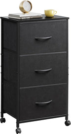 WLIVE Dresser with 3 Drawers, Fabric Nightstand, Cabinet with Wheels, Organizer Storage Dresser for Bedroom, Office, Closets, Black Dresser with Sturdy Steel Frame, Easy Pull Handle