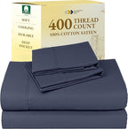 California Design Den Natural 100% Cotton Cooling Sheets for Queen Size Bed - Soft 400 Thread Count Sateen, Deep Pockets with All Around Elastic for a Snug Fit, Durable Bedding - Indigo Dusty Blue
