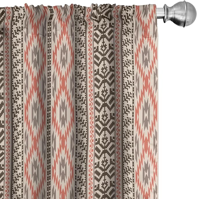 Ambesonne Southwestern Window Curtains, Traditional Vertical Borders Inspired by Prehistoric Art Ikat Style, Lightweight Decorative Panels Set of 2 with Rod Pocket, Pair of - 28" x 95", Brown Coral