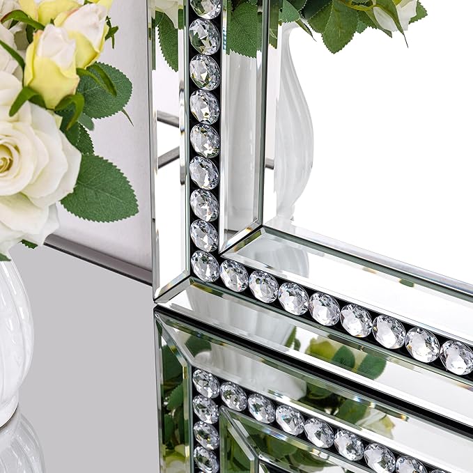 32" X 47" Large Wall Mirror for Decor Living Room, Rectangular Crystal Mirror with Glass Tiles Frame, Unique Horizontally/Vertically Hang for Living Room, Bathroom, Entrance Decor
