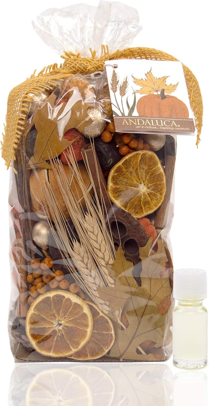 ANDALUCA Blissful Harvest Potpourri | Made in California | Large 20 oz Bag w/Fragrance Vial Included | Scents of Orange Zest, Nutmeg and Pumpkin
