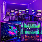 40ft Black Light Strip with Remote, 720 LED Lamp Beads, 12V Flexible Lights for Glow Party, Dimmable, Delay Off, 3 Light Modes, Indoor Fluorescent Party, Stage Lighting