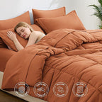 Love's cabin Twin XL Comforter Set Burnt Orange, 5 Pieces Twin XL Bed in a Bag, All Season Bedding Sets with 1 Comforter, 1 Flat Sheet, 1 Fitted Sheet, 1 Pillowcase and 1 Pillow Sham