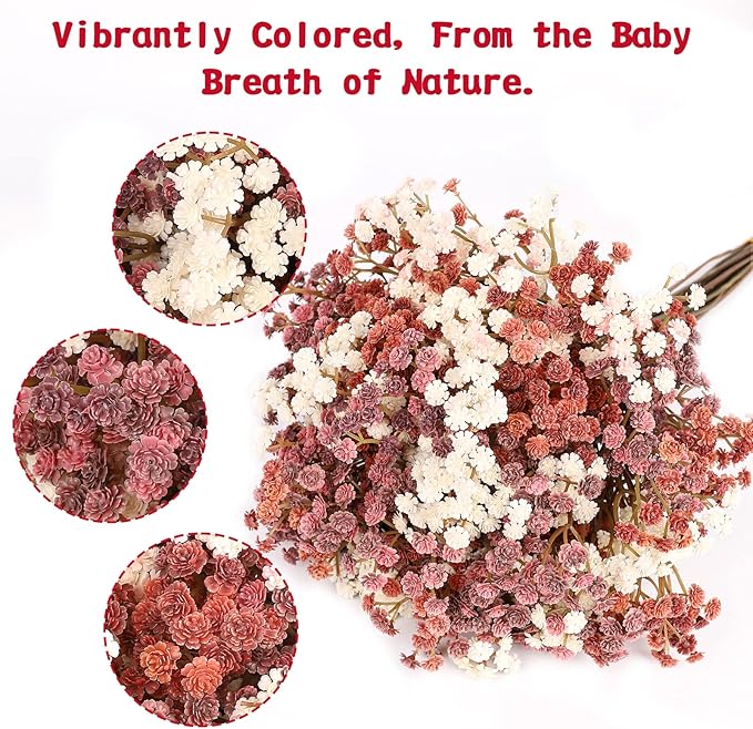 Baby Breath Flowers Fall Flowers Artificial Bulk, 10Pcs Fall Decor Fake Gypsophila Plants Bouquets Flowers Real Touch Faux Babies Breath Arrangement for Home Autumn Wedding Vase Decoration Fall Orange