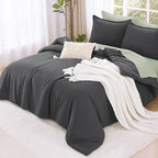 Litanika Dark Grey Comforters Oversized Queen Size, 3 Pieces Lightweight Solid Bedding Comforter Set, All Season Fluffy Bed Set (98x98In Comforter & 2 Pillowcases)