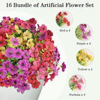 AGIRL 16 Bundles Artificial Flowers for Outdoor,No Fade Fake Plastic Flowers Faux Plants for Hanging Planters Decoration Indoor Outside Garden Porch Window Box Home Wedding