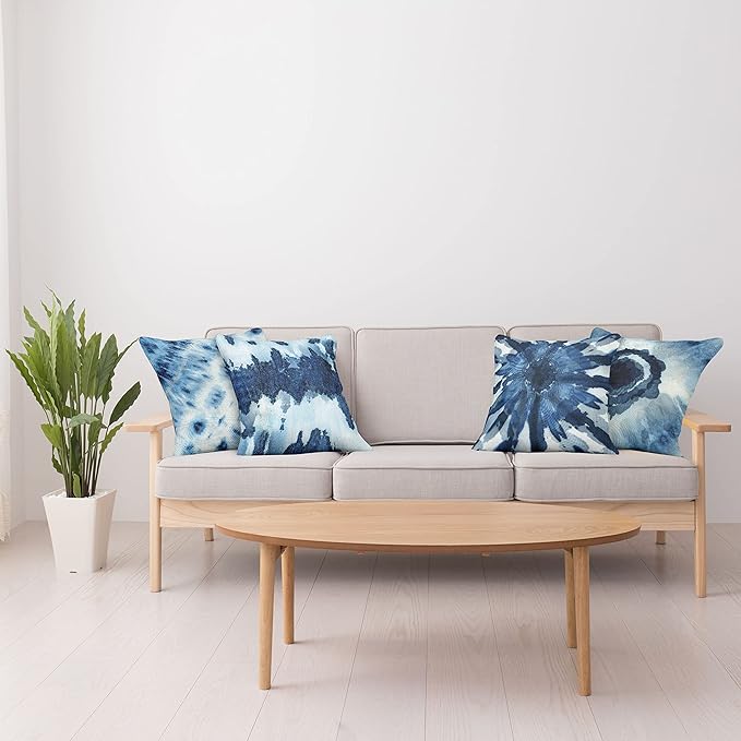 Ambesonne Watercolor Throw Pillow Cushion Case Pack of 4, Abstract Design Ikat Inspired Tribal Themed Painting Look Oceanic Tones Print, Modern Accent Double-Sided Digital Printing, 24", Slate Blue