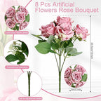 Artificial Roses Flower Dusty Rose Flowers - 8 Bundles Rose Bouquet Fake Silk Flowers Realistic Faux Florals Bulk for Wedding Bridal Party Baby Shower Arrangements Centerpieces Home Decorations