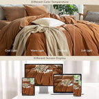 MooMee Bedding Duvet Cover Set 100% Washed Cotton Linen Like Textured Breathable Durable Soft Comfy (Solid Dark Orange, Full 80"x90")
