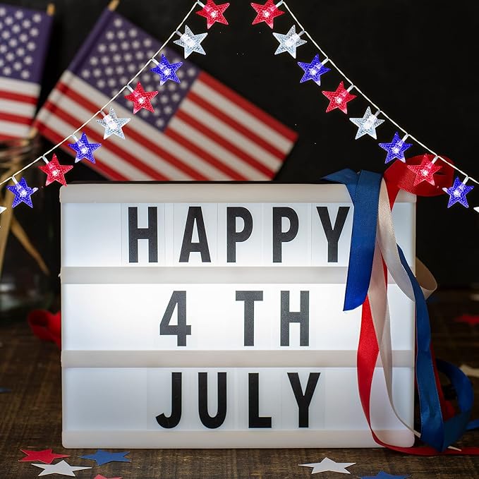 4th of July Decorations Red White and Blue Star String Light Battery Operated 10FT 20 LED Indoor Outdoor Waterproof Twinkle Patriotic Fairy Lights for Independence Day Memorial Day