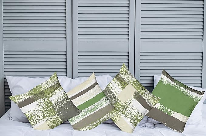 Ambesonne Grunge Throw Pillow Cushion Case Pack of 4, Abstract Design Simplistic Minimal Stripes Brushstrokes Contemporary, Modern Accent Double-Sided Digital Printing, 18", Slate Brown and Green