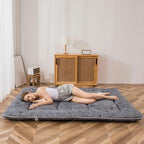 MAXYOYO Black Leaf Printed Japanese Futon Floor Mattress, Thicken Sleeping Pad Floor Bed Roll Up Camping Guest Mattress Folding Couch Bed, Queen Size