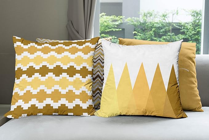 Ambesonne Modern Throw Pillow Cushion Case Pack of 4, Geometric Style Pattern of Triangles Zigzags Love Home Phrase Print, Modern Accent Double-Sided Digital Printing, 20", Pale Orange Amber and White