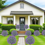 27.5" Artificial Boxwood Lavender Topiary Ball Trees, Set of 2 Fake Shrubs Bushes with Ground Spike, UV Resistant Faux Evergreen Plants for Outdoor Indoor Planters Front Porch Garden Decor