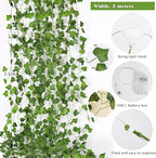RECUTMS 118 Inches Plant Garland Hanging Vines with Lights LED Strings Artificial Ivy Fake Greenery Leaf Plants Faux Silk Green Leaves Plastic Flower for Party Room Patio Wall Bedroom Outdoor Decor