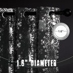 NICETOWN Black Sheer Halloween Curtains with Silver Spider Foil Print, Grommet Flowing Voile Sheer Window Treatment for Gothic Bedroom, W54 x L84, 2 Panels