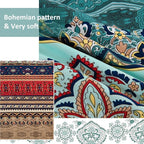 Cottolester Boho Queen Size Comforter Set 8 Pieces,Green and Brown Bohemian Striped Bed in a Bag,Floral Soft Microfiber Bedding Comforter Set