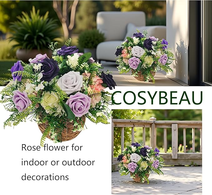 Artificial Fake Flowers 25pcs Roses, Shade of Purple Foam Rose Faux Flower for DIY Wedding Bouquets Bridal Shower Centerpieces Floral Arrangements Party Tables Home Decorations