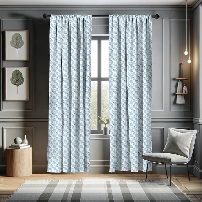 Ambesonne Animal Cartoon 2 Panel Curtain Set, Happy Smiling Pattern with Dots Animal, Lightweight Window Treatment Living Room Bedroom Decor, Pair of - 28" x 95", Pale Blue Sky Blue White