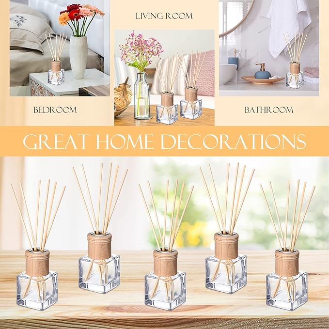 Roshtia 40 Set Reed Diffuser Bottle Empty Refillable Fragrance Glass Diffuser Bottles with Wooden Caps Rattan Sticks 50ml 1.7 oz Glass Jars for DIY Fragrance