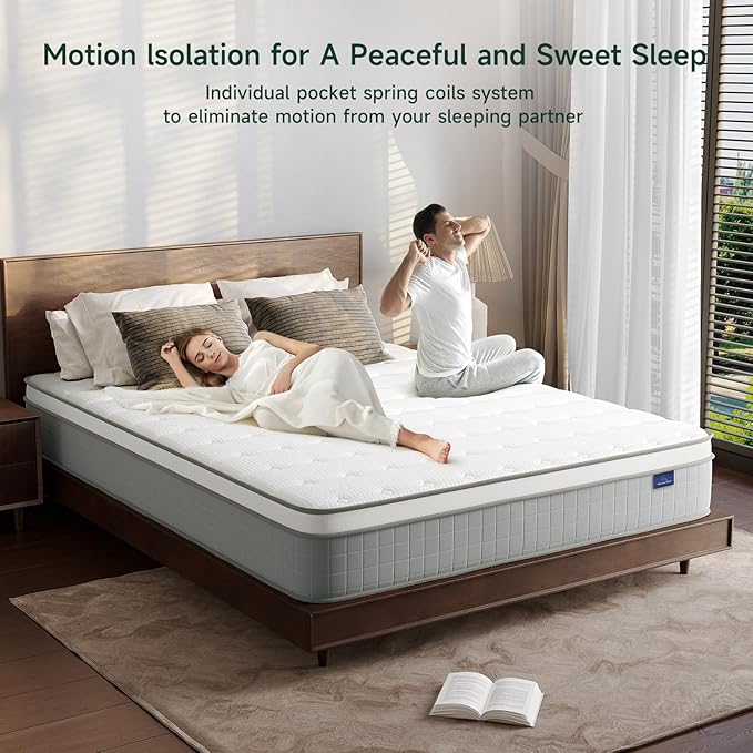 Vesgantti King Size Mattress, 10 inch Innerspring Hybrid Pocket Spring King Bed Mattress in a Box with Memory Foam & Knitted Fabric, Pressure Relief, Medium Firm, Grey