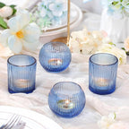 30pcs Assorted Ribbed Blue Votive Candle Holders, Blue Candle Holders for Wedding Table Centerpiece, Tea Light Candle Holder for Bridal Shower, Propose Party, Brithday and Holiday Decorations