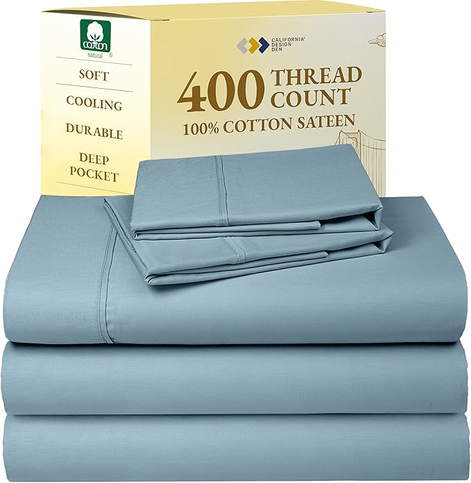 California Design Den Split King Sheets Sets for Adjustable Bed - Soft 400 Thread Count Sateen, Natural 100% Cotton Sheets with Deep Pockets, Breathable, Cooling and Durable Bedding Set - Sky Blue