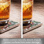 Thirstystone Snowman's Farmhouse 4 Pack Assorted Tumbled Tile Stone Coasters with Protective Cork Backing 4" Square Manufactured in The USA