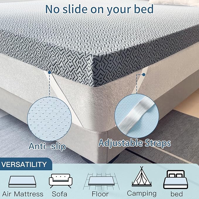 Airensky 4 Inch Memory Foam Mattress Topper, Cooling Gel Infused High Density Queen (60"x80") Topper with Removable Washable Cover, Bed Topper for Pressure Relief Back Pain, CertiPUR-US Certified