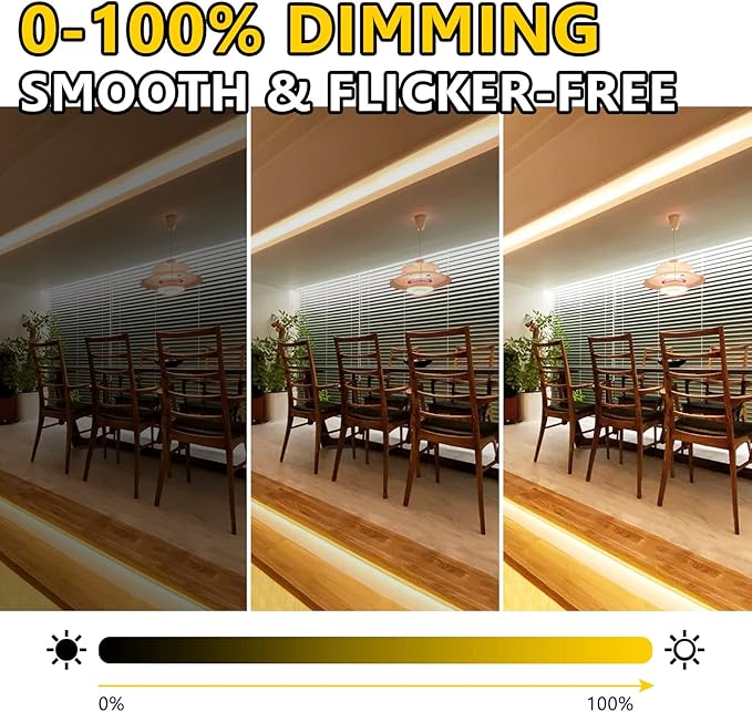 EMITEVER COB LED Strip Lights Warm White 32.8ft, 3000K 24V Dimmable Tape Light Premium High Density, 305LM+/ft, 4800LEDs, Ra 90+, 3W/FT, UL Listed for Cabinets, Shelves(Power Supply Sold Separately)
