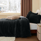 BEDELITE Fleece California King Comforter Set -Super Soft & Warm Fluffy Black Bedding, Luxury Fuzzy Heavy Bed Set for Winter with 2 Pillow Cases