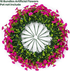 Artificial Faux Flowers for Outdoor 16 Bundles Boxwood Fake Morning Glory for Planter,UV Resistant Fake Flowers for Home Porch Patio Outside（Magenta）