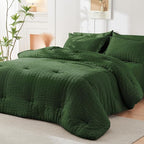 HYMOKEGE Dark Green King Size Comforter Set Seersucker 7 Pieces, All Season Luxury Bed in a Bag for Bedroom, Bedding Set with Comforters, Sheets, Pillowcases & Shams