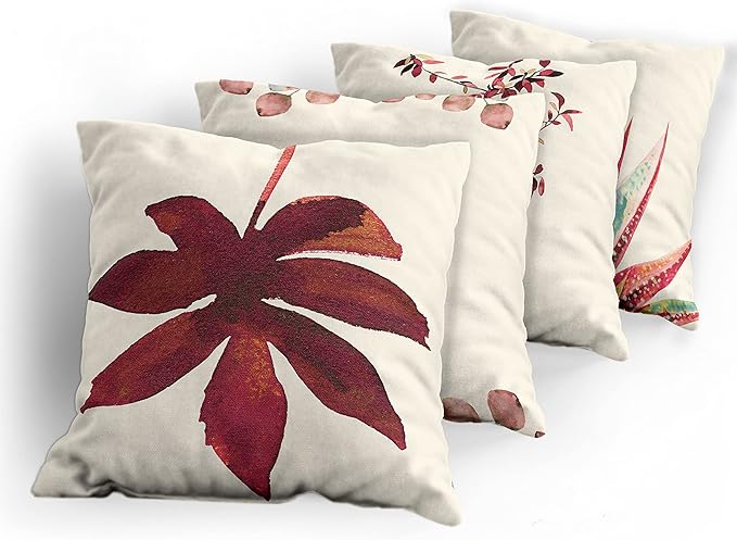 Ambesonne Botanical Throw Pillow Cushion Case Pack of 4, Minimalist Watercolor Painting Leaves Agave Branches Plant in a Pot, Modern Accent Double-Sided Digital Printing, 24", Raspberry Dark Salmon
