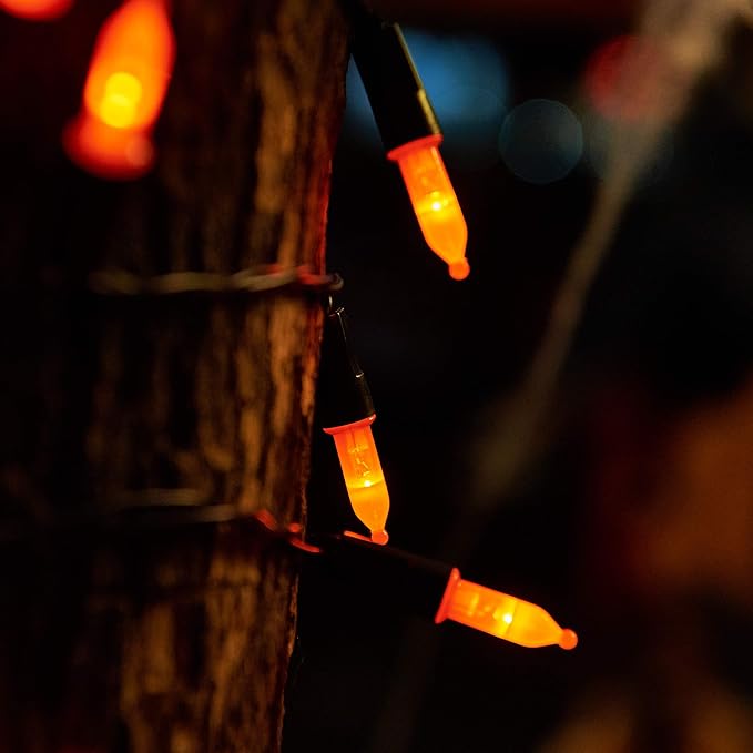 Twinkle Star Orange Halloween String Lights, 2 Pack Total 100 LED 32FT Battery Operated String Light Waterproof Tree Lights with 8 Lighting Modes,Indoor Outdoor Patio Garden Halloween Decorations