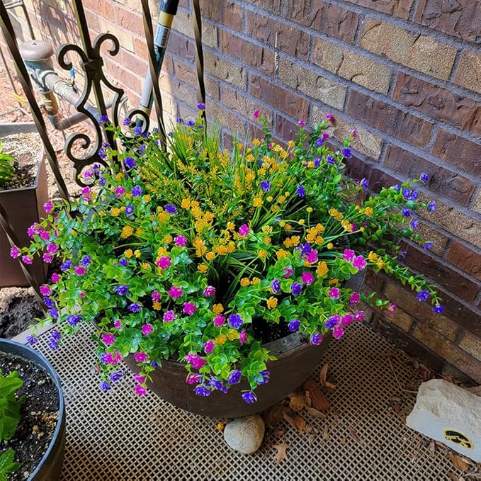 36 Bundles Outdoor Artificial Fake Flowers UV Resistant No Fade Boxwood Faux Plastic Shrubs Plants for Garden Patio Porch Window Box Home Wedding Farmhouse Hanging Décor
