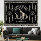 OSUNBD Viking Warship Tapestry Wall Hanging - Large 106x70 inches Storm & Celtic Runes on Soft Flannel Aesthetic Mythology Tapestries Norse Mythology Art for Bedroom, Living Room Decor