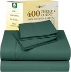California Design Den Full Size Bed Sheets Set - Soft 400 Thread Count Sateen, Natural 100% Cotton Sheets with Deep Pockets, Breathable, Cooling and Durable Bedding Set - Hunter Green