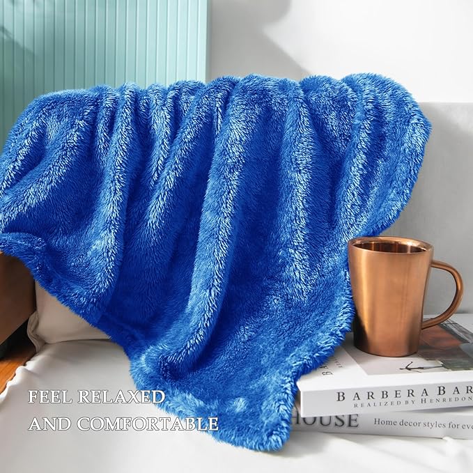 Exclusivo Mezcla Plush Fuzzy Fleece Bed Blanket Twin Size, Super Soft, Fluffy and Warm Blankets, Suitable for All Seasons (Cobalt Blue, 90x66 Inches)