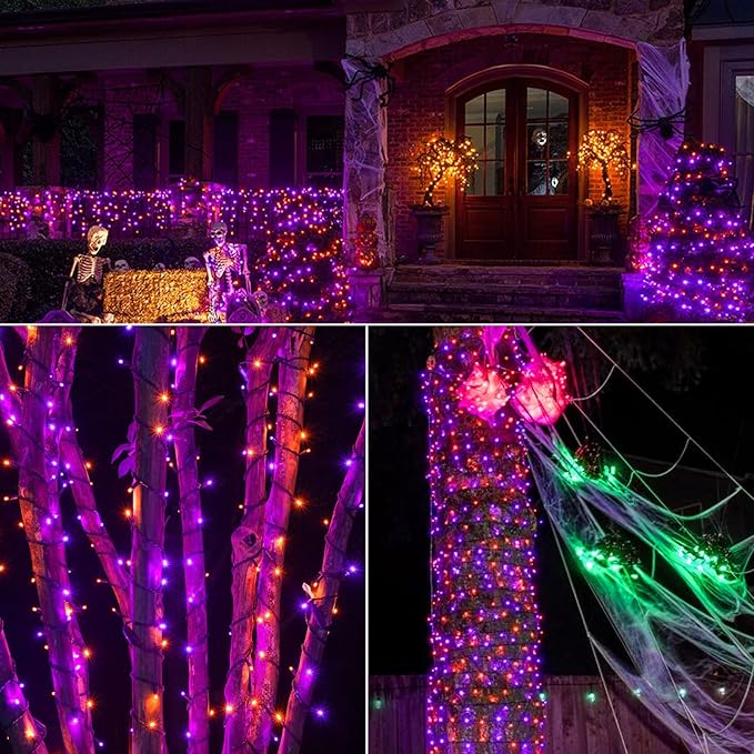 Brizled Purple & Orange Halloween Lights, 95.14ft 240 LED Halloween String Lights Connectable with Timer, 8 Modes Outdoor Orange Light, Plugin Mini Light Waterproof for Outside Spooky Decoration