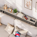 HOOBRO 47.2" Skinny Console Table with Power Outlets, 5.9" Behind Couch Table with Charging Station, Narrow Sofa Table, Long Entryway Table for Living Room, Hallway, Foyer, Greige BG15XG01G1