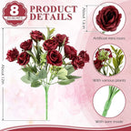 Zeyune 8 Pack 12 Inch Wedding Bouquets for Bride Bridesmaid Burgundy Artificial Rose Bouquet Fake Silk Roses Flowers Bunches Bulk for Home Office Garden Parties Decoration