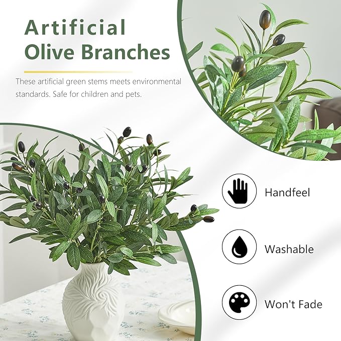 5 PCS 18 Inch Olive Tree Branches Greenery Stems Artificial Plants Faux Olive Branch for Vase Realistic Green Stem Home Decor Indoor