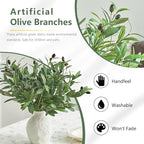 5 PCS 18 Inch Olive Tree Branches Greenery Stems Artificial Plants Faux Olive Branch for Vase Realistic Green Stem Home Decor Indoor
