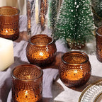 40 Pcs Assorted Amber Candle Holders Bulk- Amber Tealight Candle Holder for Fall Wedding Decor, Votive Candle Holders for Fall Home Decorations, Vintage Table Decor