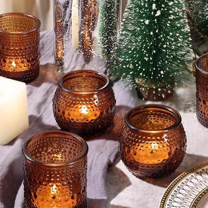 40 Pcs Assorted Amber Candle Holders Bulk- Amber Tealight Candle Holder for Fall Wedding Decor, Votive Candle Holders for Fall Home Decorations, Vintage Table Decor