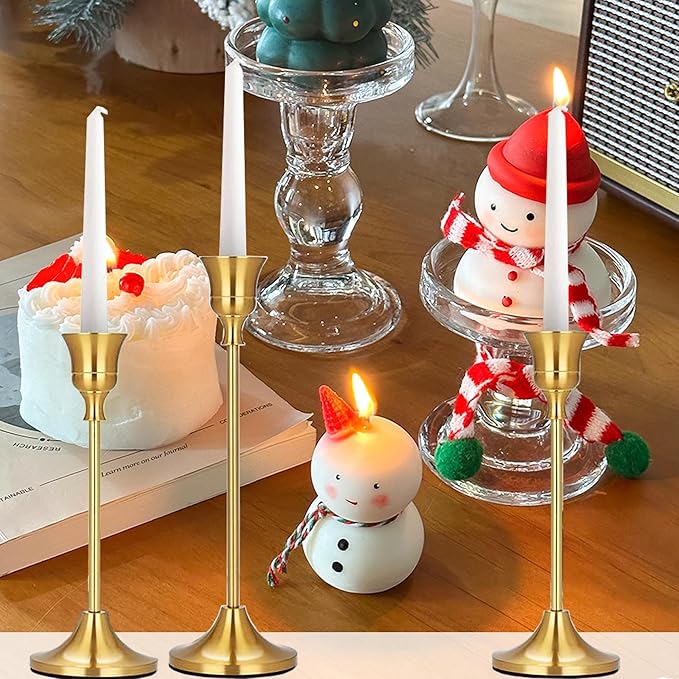6PCS Brass Candlestick Holders Gold Candle Holders Taper Candle Holders Decorative for Thanksgiving Day Christmas Dinning Wedding Party Anniversary Home Decor.