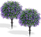 Artificial Lavender Topiary Ball Trees,2 Set of 16'' UV Resistant Fake Evergreen Shrubs Bushes Plants with Ground Spike, Fake Plants for Outdoor Indoor Front Porch Garden