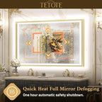 TETOTE Gold LED Bathroom Mirror with Lights 24x36 Frontlit & Backlit Vanity Framed Mirror Baroque Anti Fog Stepless Dimmable White/Warm/Natural,CRI90+,Waterproof,Wall Mounted(Horizontal/Vertical)