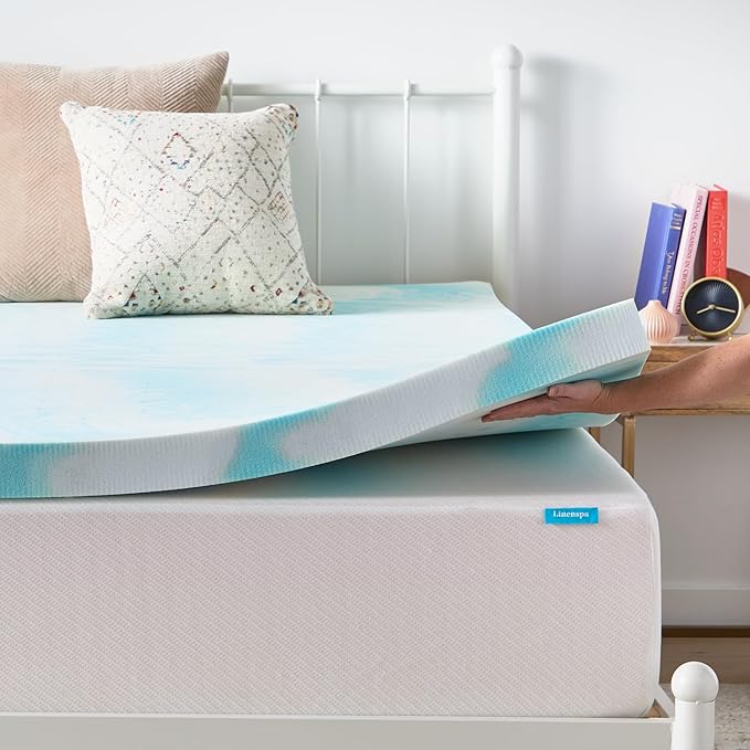 Linenspa 3 Inch Gel Swirl Memory Foam Mattress Topper – Cooling Gel Infused – Pressure Relieving Bed Topper - Mattress Pad – CertiPUR Certified - Full Size